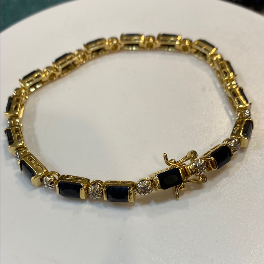 Gold and Black Sapphire Tennis Bracelet